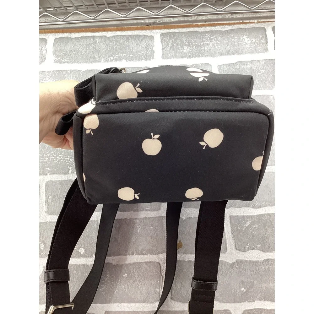 Kate Spade New York Mini Backpack Black Nylon Apple Print Gold Tone Hardware